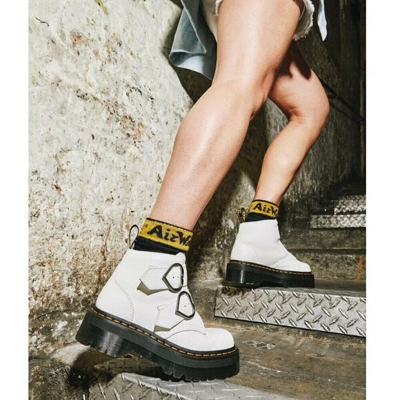 Doc Dr Martens Devon Heart Two Strap Leather Platform Boot White Women's 37 US 6 - Picture 1 of 9